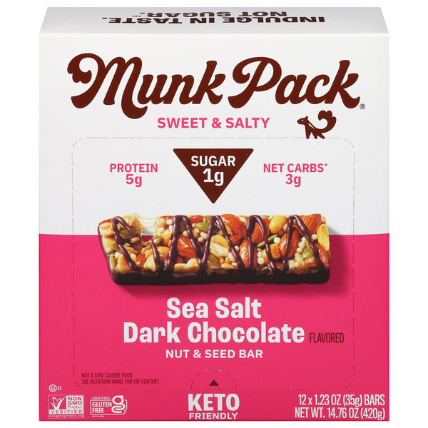 slide 1 of 1, Munk Pack Sweet & Salty Sea Salt Dark Chocolate Nut & Seed Bar 12 - 1.23 oz Bars, 12 ct