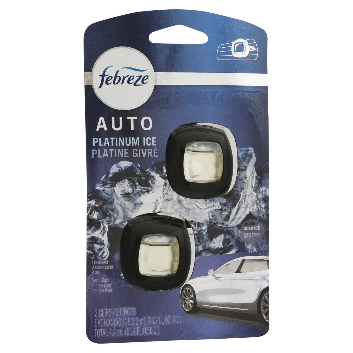 slide 5 of 9, Febreze Auto Vent Clips Platinum Ice Air Freshener 2 - 0.07 fl oz Each, 2 ct