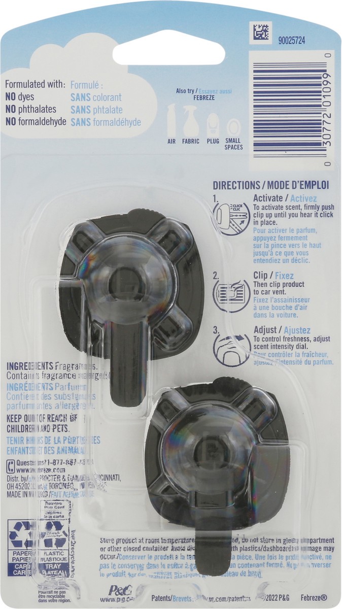 slide 9 of 9, Febreze Auto Vent Clips Platinum Ice Air Freshener 2 - 0.07 fl oz Each, 2 ct