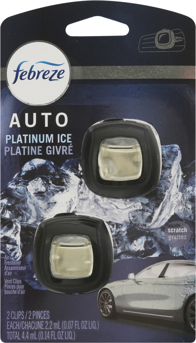 slide 4 of 9, Febreze Auto Vent Clips Platinum Ice Air Freshener 2 - 0.07 fl oz Each, 2 ct