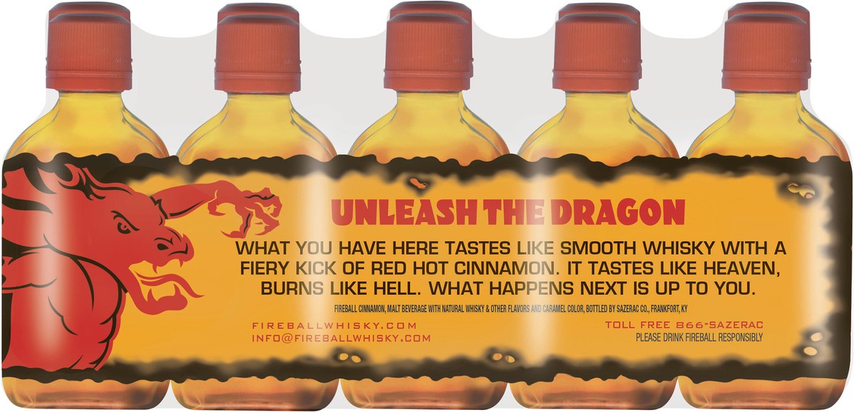 slide 3 of 4, Fireball Cinnamon Malt Beverage, 50ml Bottles, 10 Count, 33 Proof, 50 ml