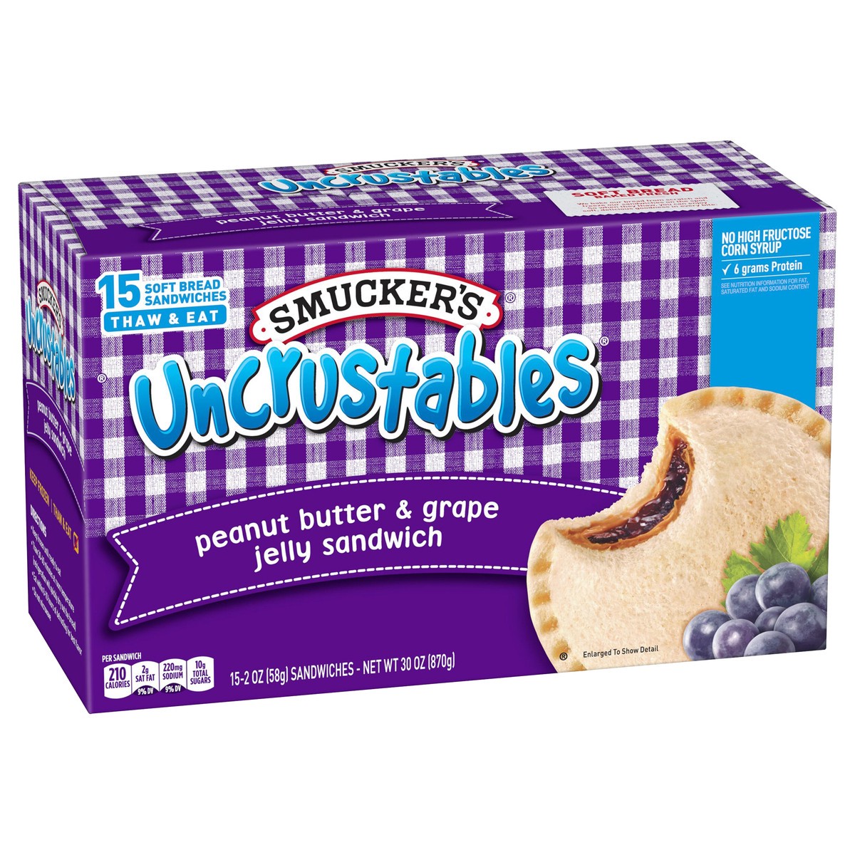 slide 4 of 11, Smucker's Uncrustables Peanut Butter & Grape Jelly Sandwich, 15-Count Pack, 15 ct; 2 oz