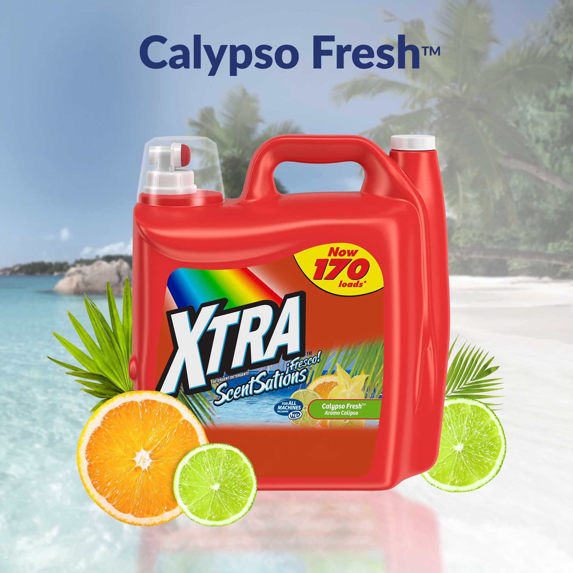 slide 2 of 5, Xtra Liquid Laundry Detergent, Calypso Fresh, 255oz, 255 fl oz