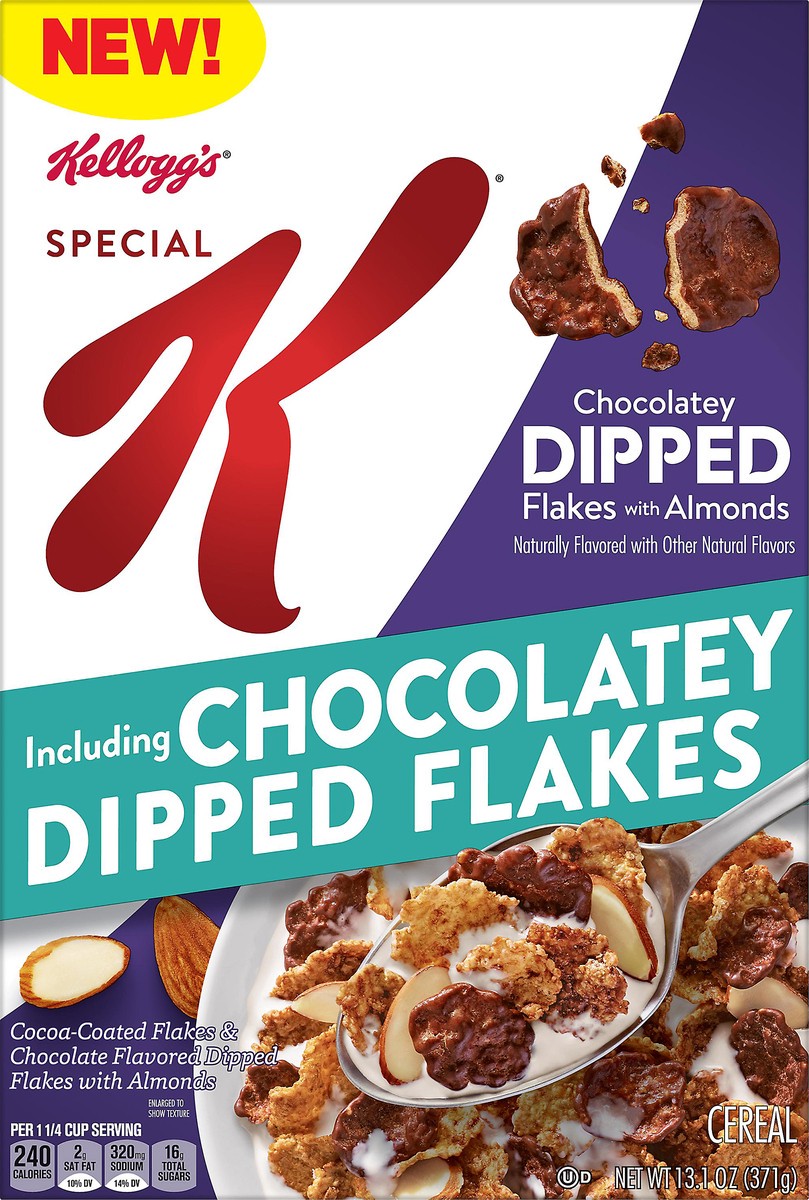 slide 5 of 8, Special K Kellogg's Special K Cold Breakfast Cereal, Chocolatey Dipped Flakes with Almonds, 13.1 oz, 13.1 oz