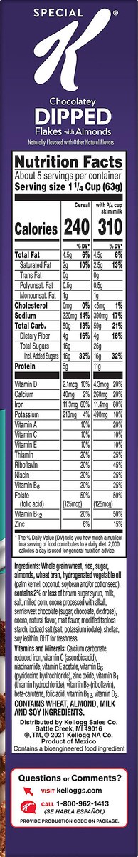 slide 2 of 8, Special K Kellogg's Special K Cold Breakfast Cereal, Chocolatey Dipped Flakes with Almonds, 13.1 oz, 13.1 oz