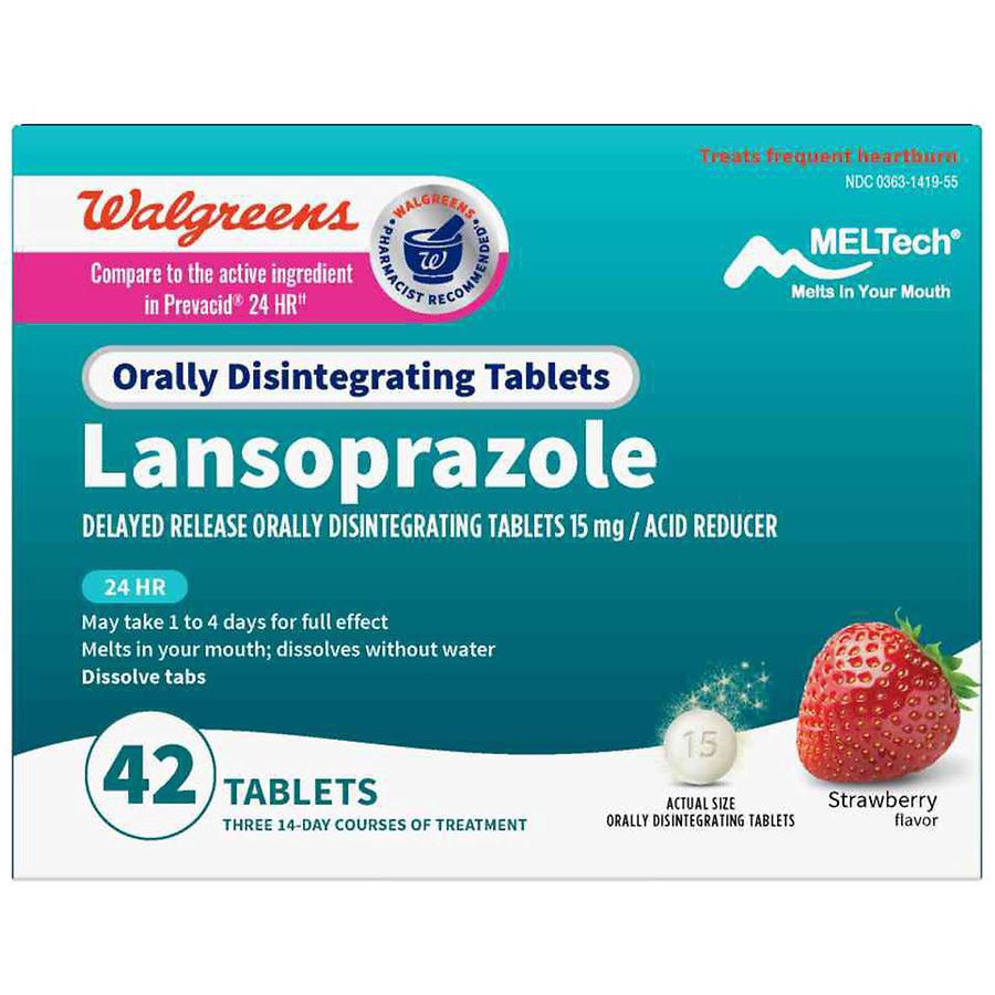 slide 1 of 5, Walgreens Strawberry Flavored Lansoprazole Orally Disintegrating Tablets, 42 ct