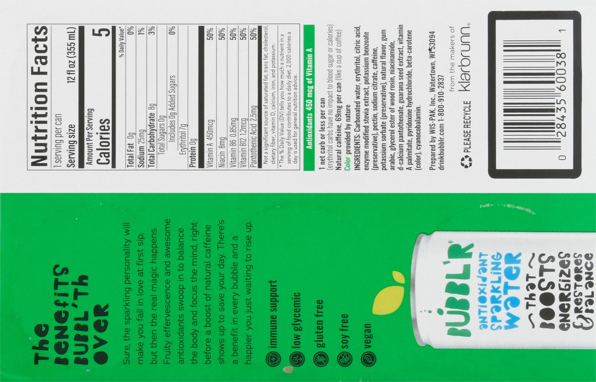 slide 2 of 9, BUBBL'R Antioxidant Sparkling Water - lemon lime twist'r / - 6 ct; 12 fl oz, 6 ct; 12 fl oz