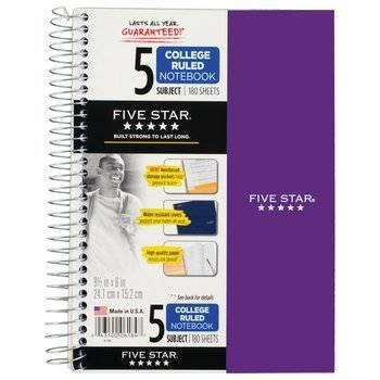 slide 1 of 12, Mead Five Star College-Ruled 5-Subject Notebook, 1 ct