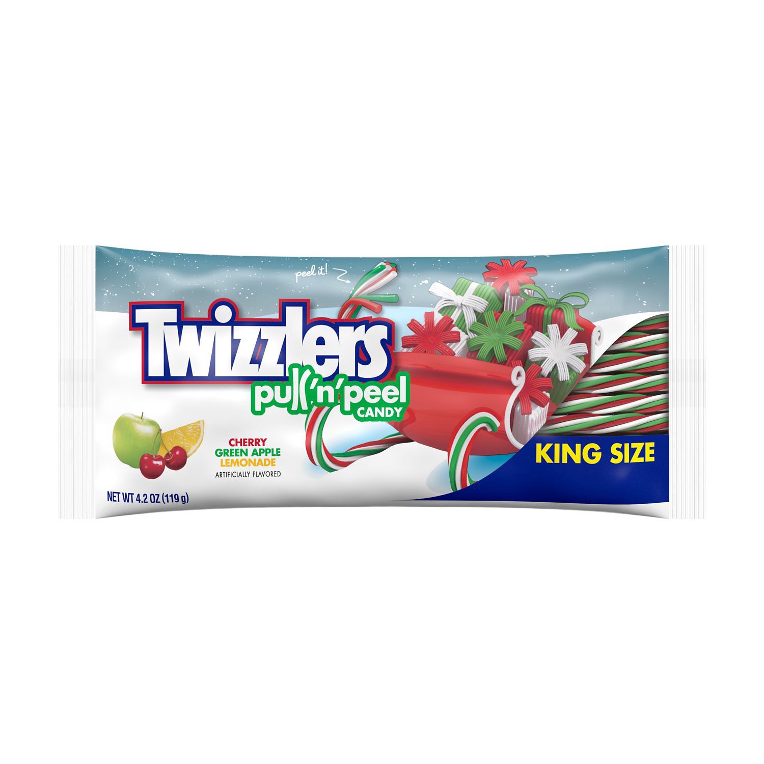 slide 1 of 2, Twizzlers PULL 'N' PEEL Assorted Fruit Flavored Chewy Candy, 4.2 oz, King Size Bag, 4.2 oz