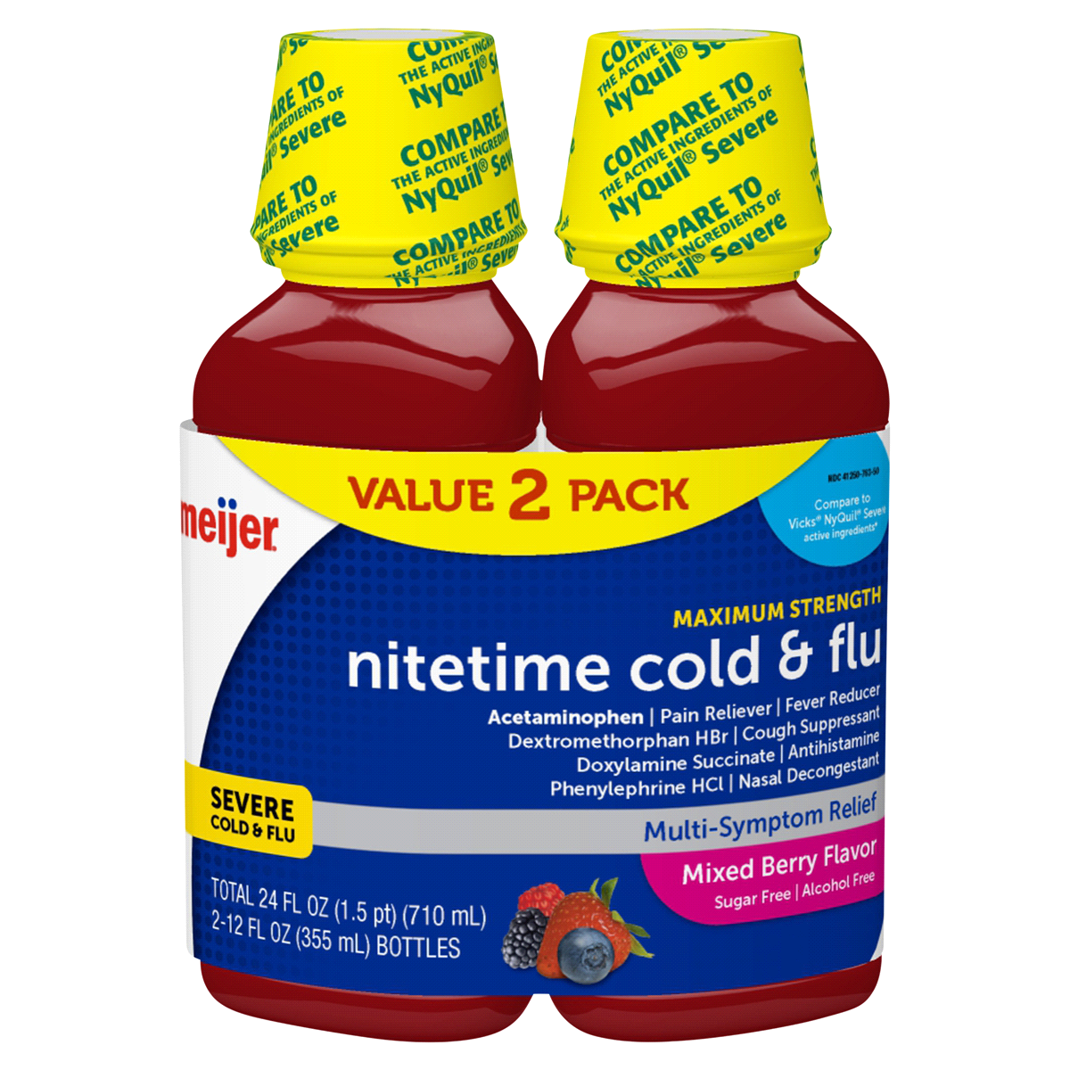 slide 1 of 2, Meijer Nite Time Cold & Flu, Mixed Berry Flavor, 2 ct