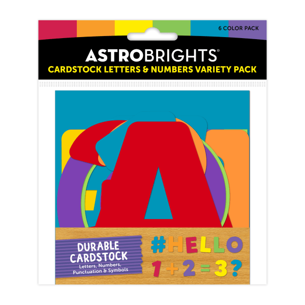 slide 1 of 5, ASTROBRIGHTS Numbers And Letters, With Punctuation, Pre-K To Grade 5, Multicolor, Pack Of 72, 72 ct