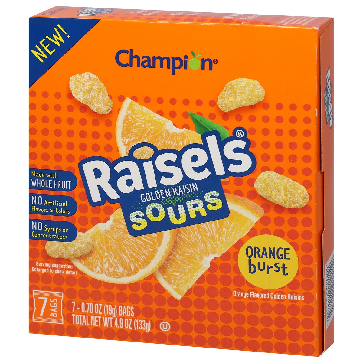 slide 4 of 9, Champion Raisels Sours Orange Burst Golden Raisin 7 - 0.70 oz ea, 4.9 oz