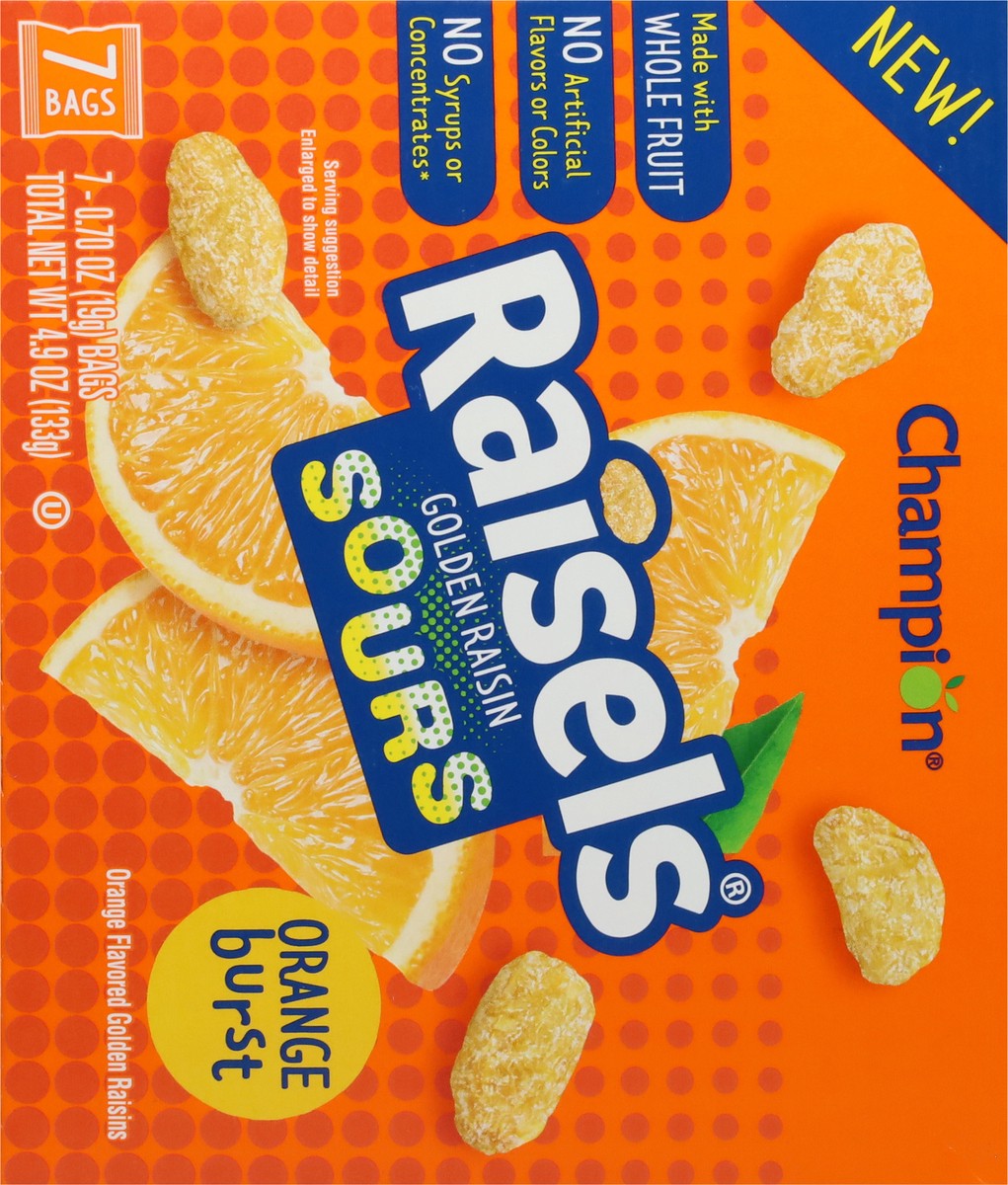 slide 6 of 9, Champion Raisels Sours Orange Burst Golden Raisin 7 - 0.70 oz ea, 4.9 oz