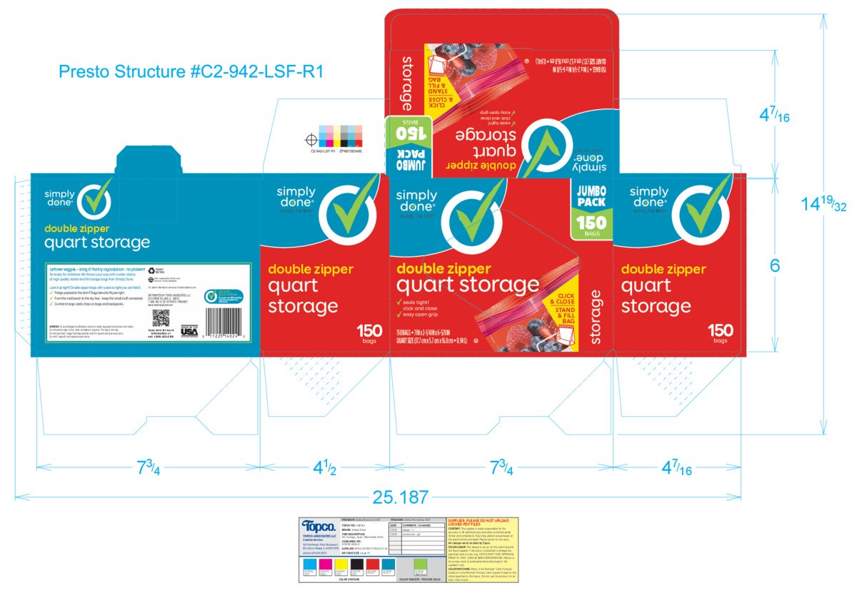 slide 5 of 12, Simply Done Double Zipper Quart Jumbo Pack Storage Bags 150 ea, 150 ct