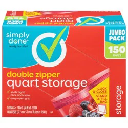 Simply Done Double Zipper Quart Jumbo Pack Storage Bags - 150 ea