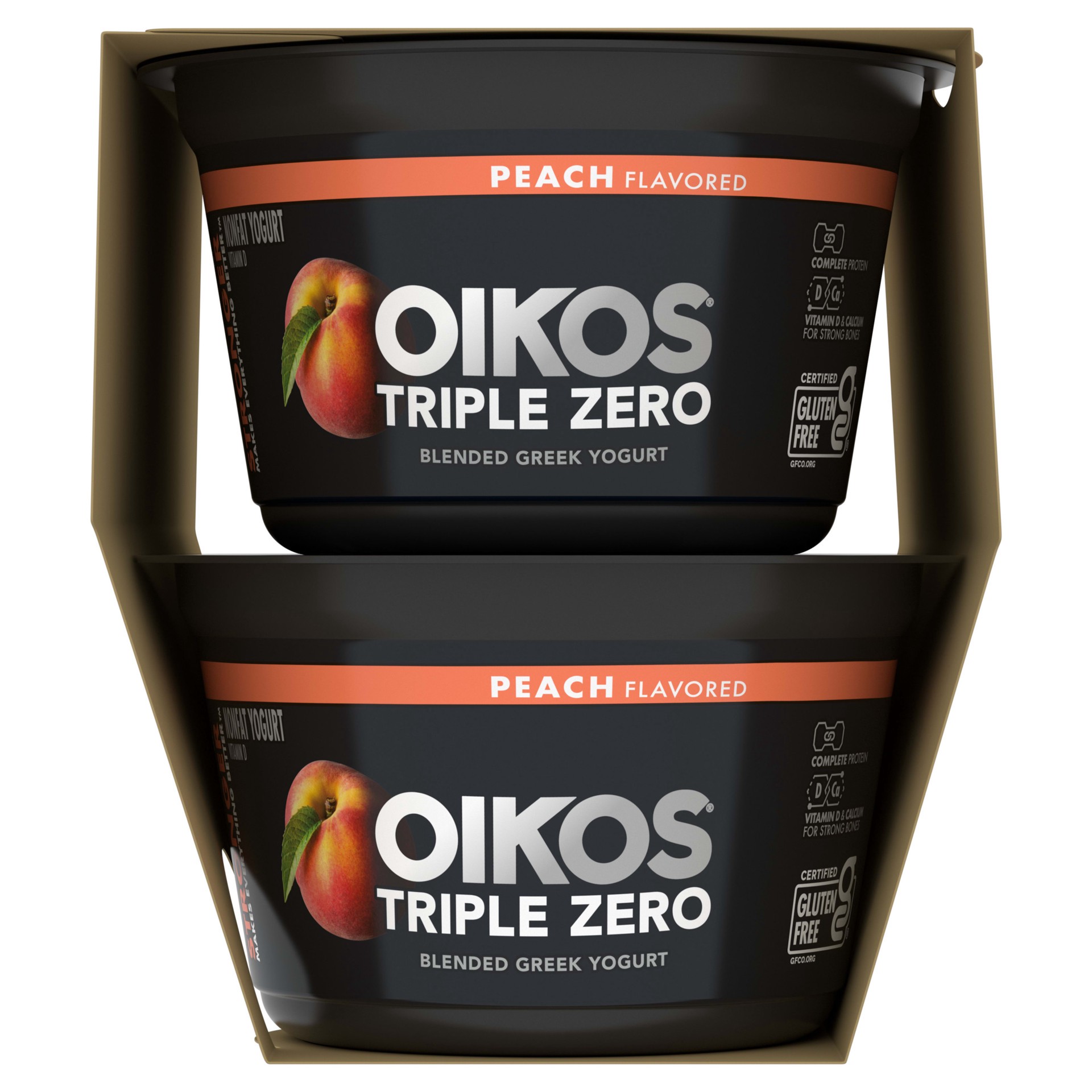 slide 5 of 5, Oikos Triple Zero Peach Nonfat Greek Yogurt Pack, 0% Fat, Sugar Free and 0 Artificial Sweeteners, Just Delicious High Protein Yogurt, 4 Ct, 5.3 OZ Cups, 5.3 oz