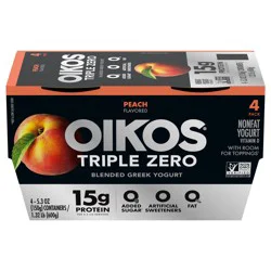Oikos Peach 15g Protein, 0g Added Sugar, Nonfat Greek Yogurt Pack, 4 Ct, 5.3 OZ Cups
