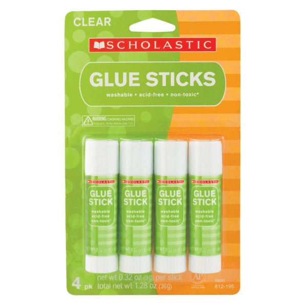 slide 1 of 1, Scholastic Glue Sticks, 0.32 Oz., Clear, Pack Of 4, 4 ct