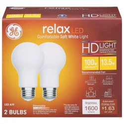 GE Relax 13.5 Watts HD Light Soft White LED A19 Light Bulbs 2 ea