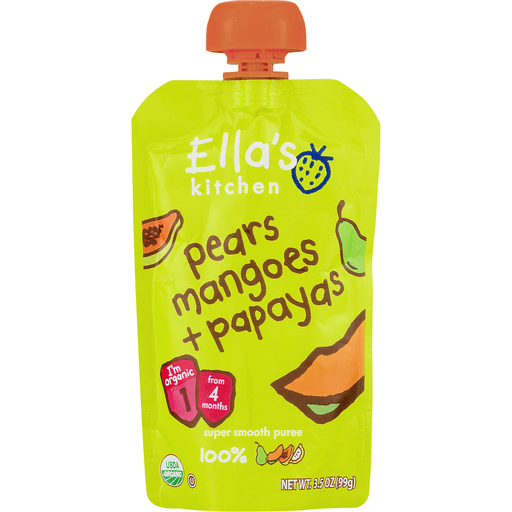 slide 4 of 9, Ella's Kitchen Organic Pureed Baby Food Pouch - Stage 1 Pear Mango Papaya, 3.5 oz