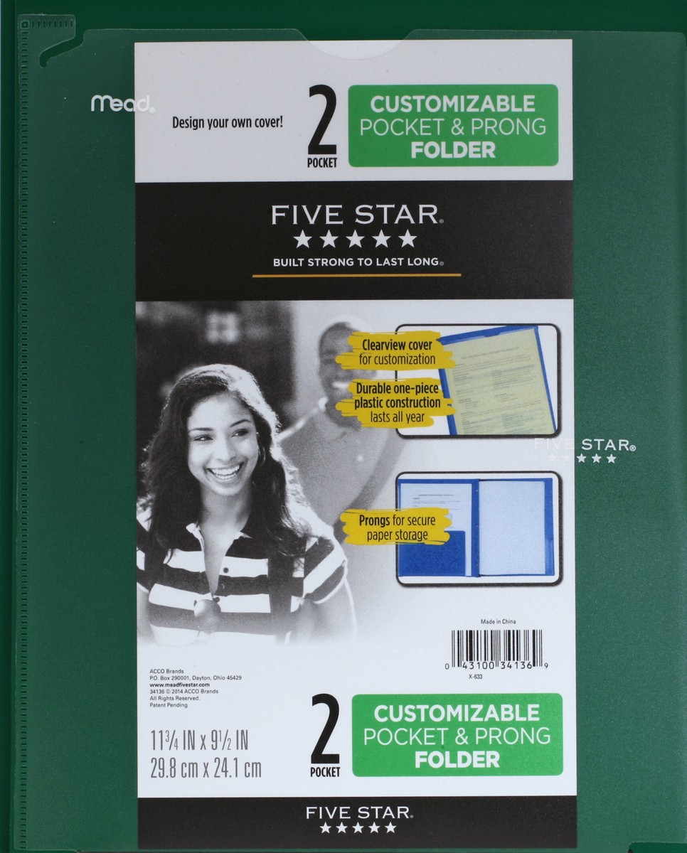 slide 4 of 4, Five Star Mead Five Star Plastic Folder Customizable Pocket With Prong, 1 ct