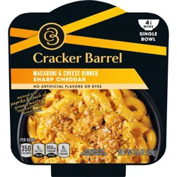 Cracker Barrel Mac and Cheese, 1 Bowl, for Easy Dinner or Dinner Sides, Sharp Cheddar, No Artificial Flavors or Dyes, 3.8 oz