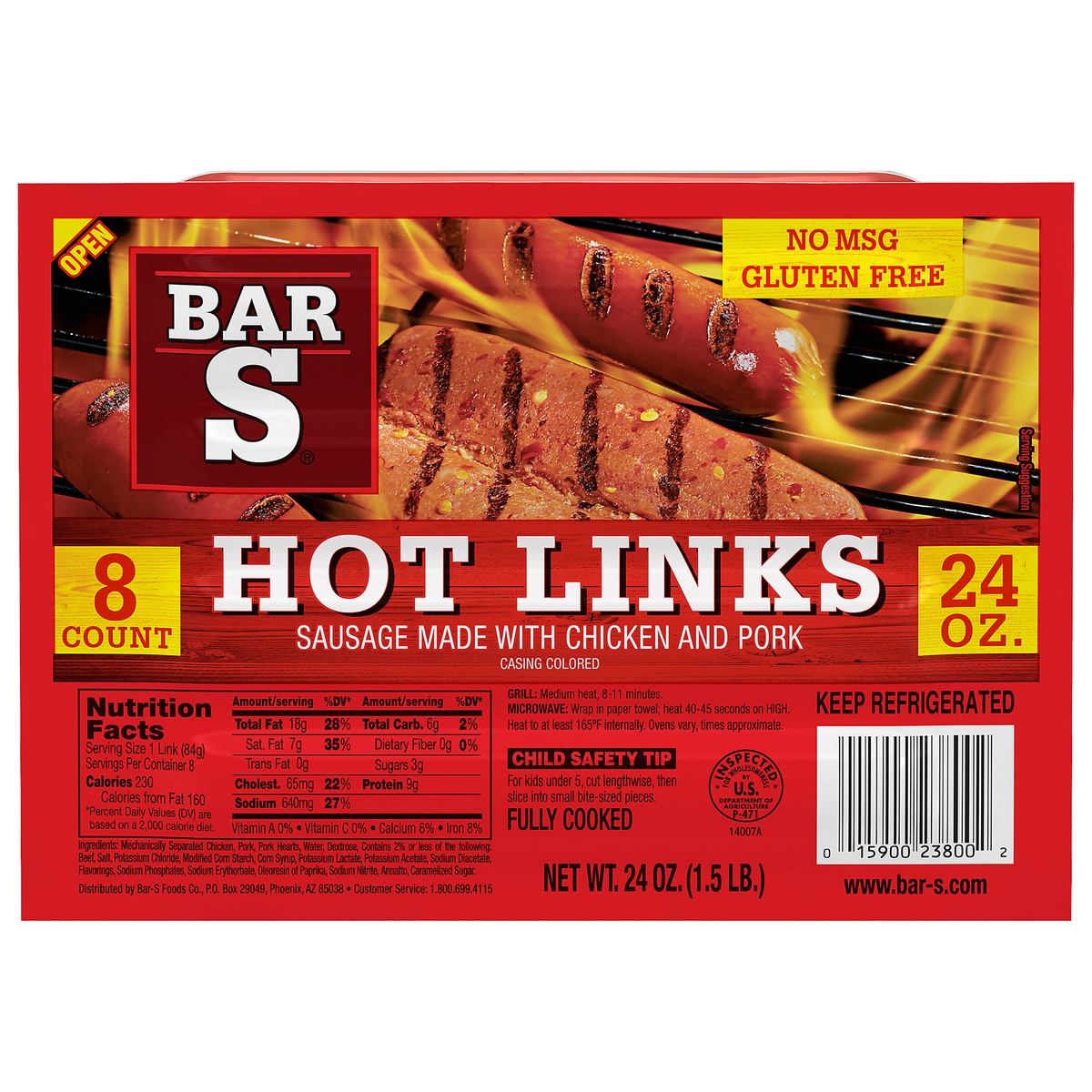 slide 1 of 1, Bar-S Sausage Hot Links, 24 oz