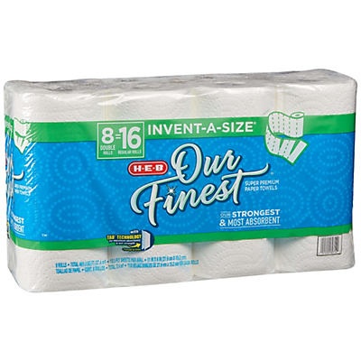 slide 1 of 1, H-E-B Our Finest Invent-a-Size Double Roll Paper Towels, 8 ct