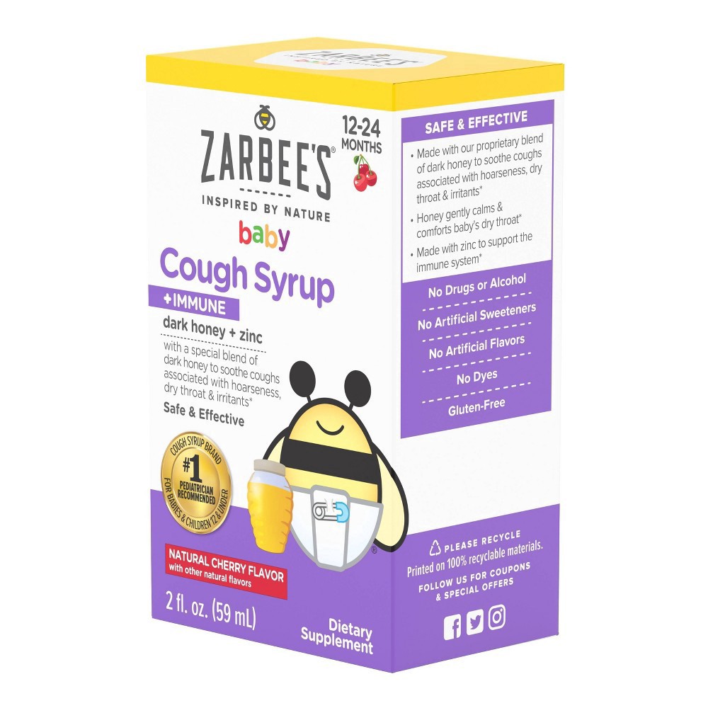 slide 4 of 15, Zarbee's Naturals Baby Cough Syrup + Immune with Honey & Zinc, Natural Cherry Flavor, 2 Fl Oz, 2 fl oz