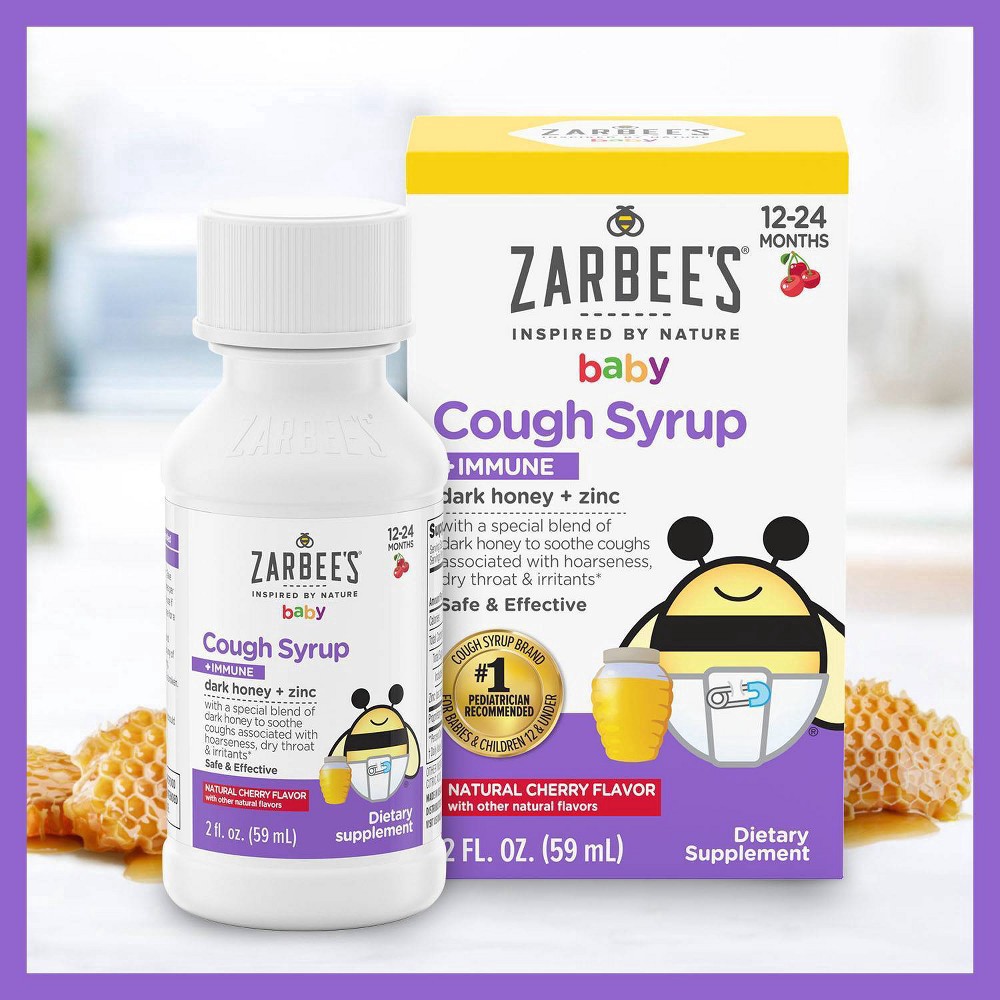 slide 7 of 15, Zarbee's Naturals Baby Cough Syrup + Immune with Honey & Zinc, Natural Cherry Flavor, 2 Fl Oz, 2 fl oz