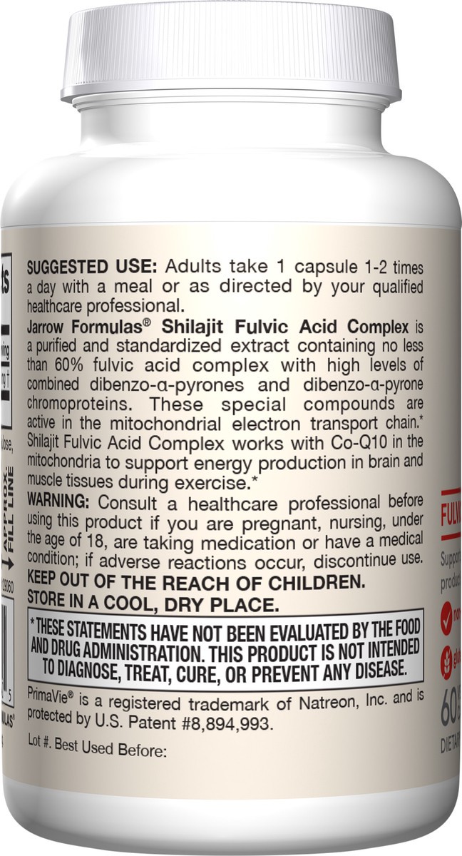 slide 3 of 4, Jarrow Formulas Shilajit Fulvic Acid Complex 250 mg - 60 Veggie Capsules - Supports Energy Production, Mitochondrial Function & Co-Q10 Activity - Gluten Free - 60 Servings, 60 ct