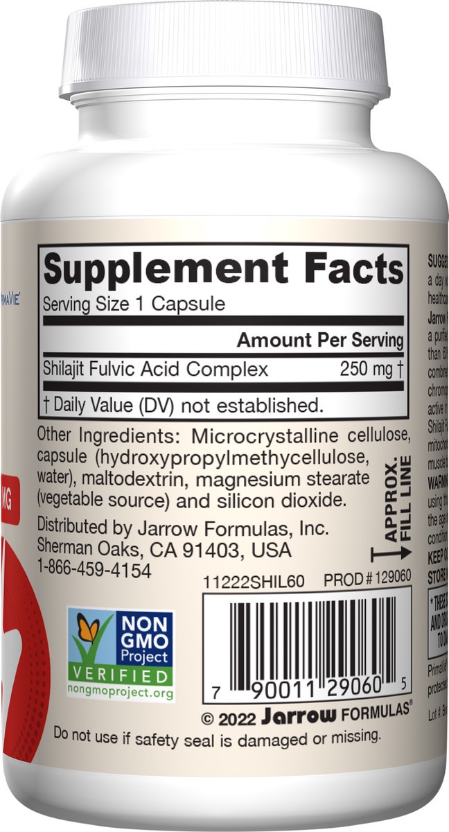 slide 4 of 4, Jarrow Formulas Shilajit Fulvic Acid Complex 250 mg - 60 Veggie Capsules - Supports Energy Production, Mitochondrial Function & Co-Q10 Activity - Gluten Free - 60 Servings, 60 ct