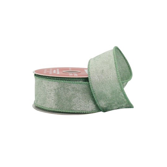 slide 1 of 3, 1.5" X 25ft. Sage Wired Velvet Ribbon By Celebrate It, 1.5 in x 25 ft