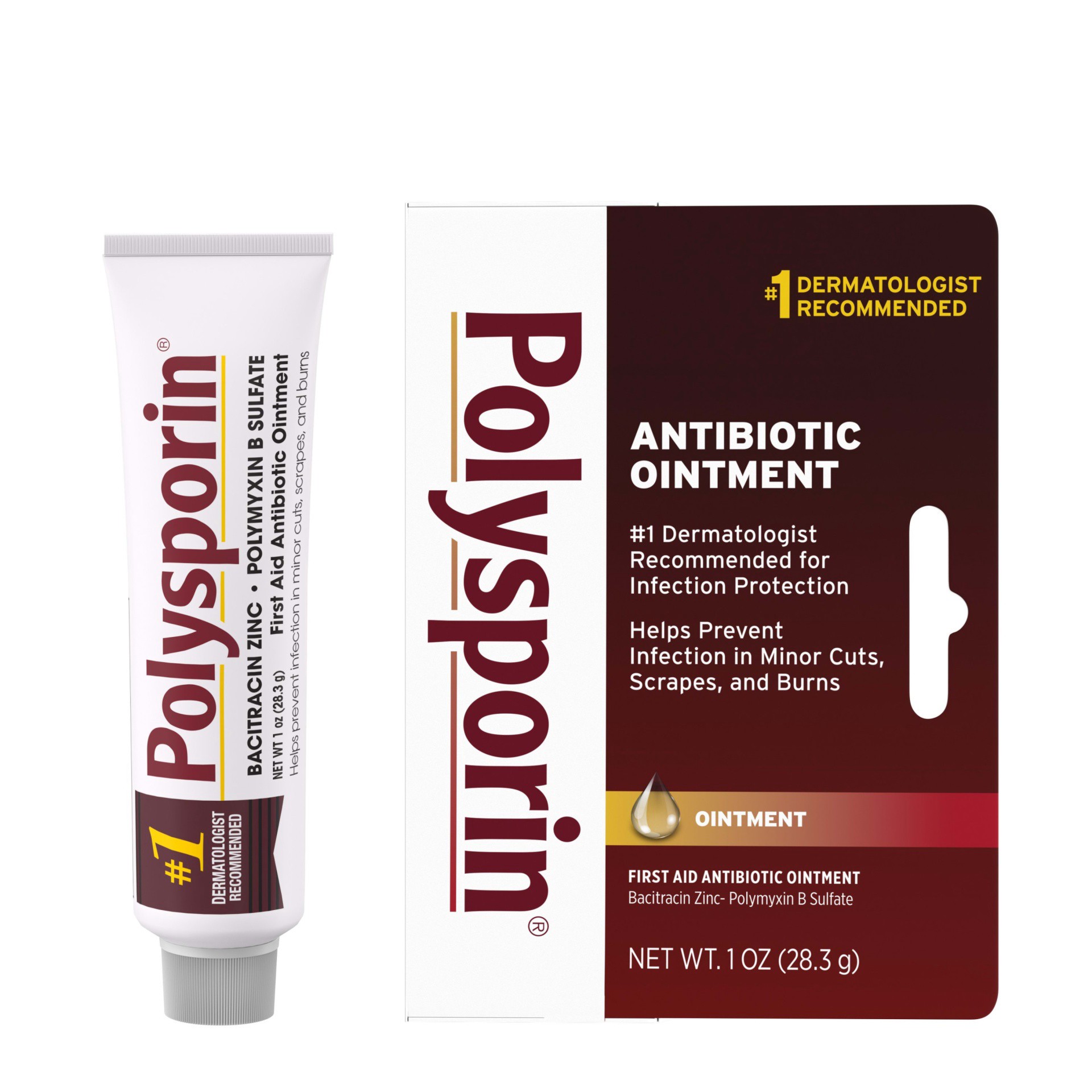 slide 4 of 6, Polysporin First Aid Topical Antibiotic Skin Ointment with Bacitracin Zinc & Polymyxin B Sulfate, For Infection Protection & Wound Care, Neomycin-Free, Travel Size, 1 oz, 1 oz