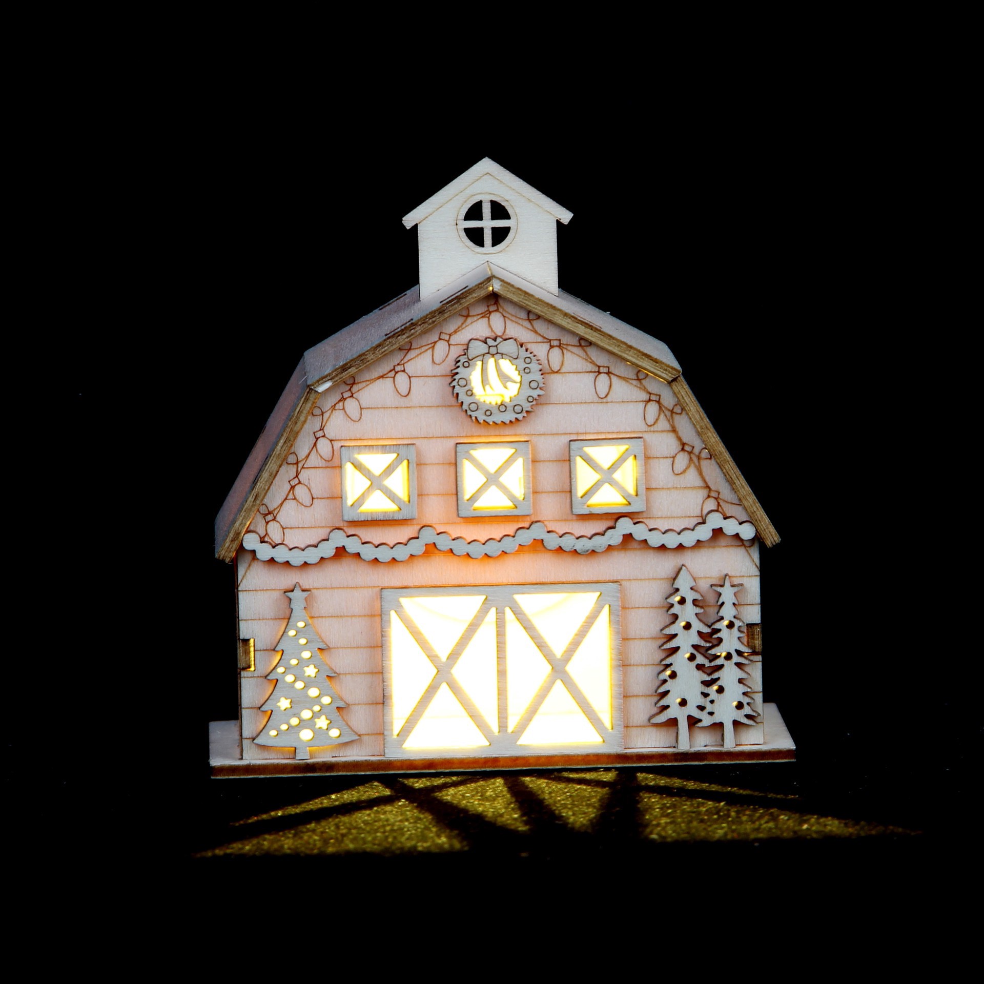 slide 5 of 5, 3.75" Unfinished Village Barn Diy Led Wood Decor By Make Market, 3.75 in