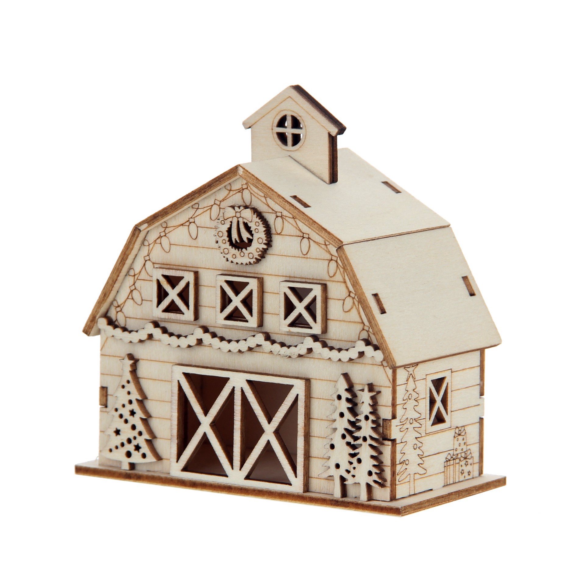 slide 3 of 5, 3.75" Unfinished Village Barn Diy Led Wood Decor By Make Market, 3.75 in