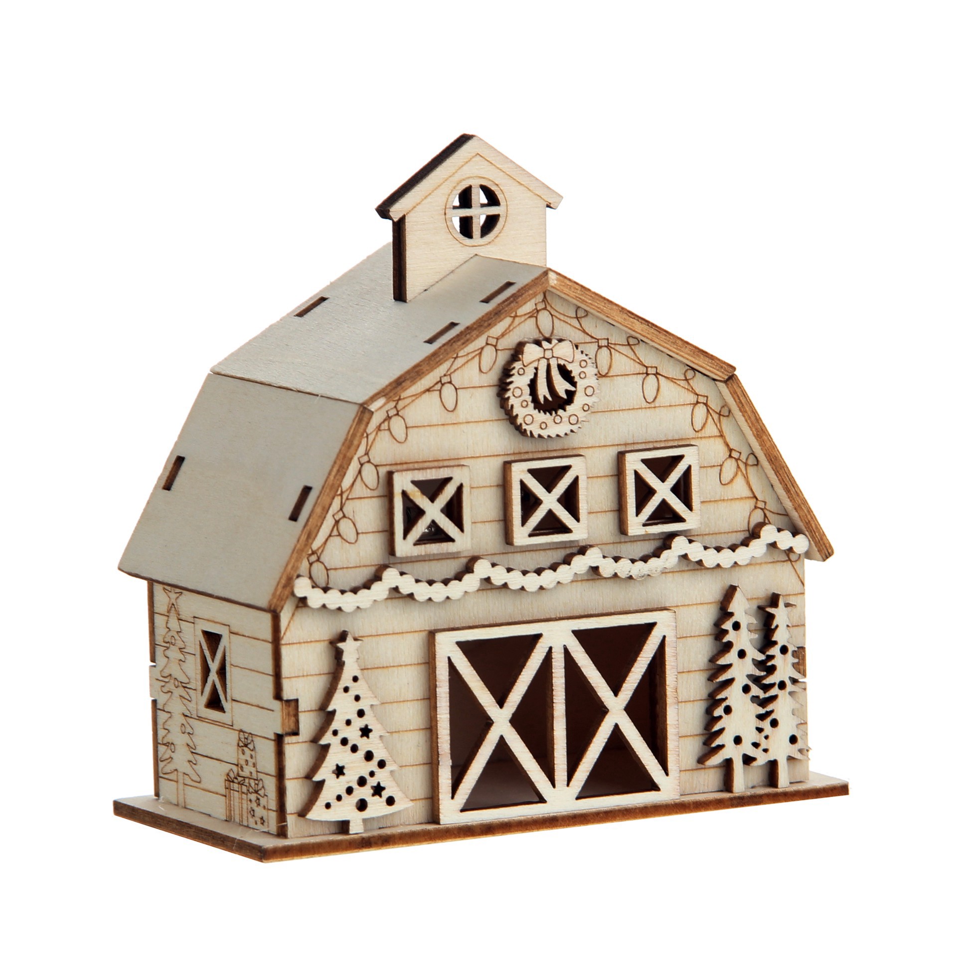 slide 2 of 5, 3.75" Unfinished Village Barn Diy Led Wood Decor By Make Market, 3.75 in