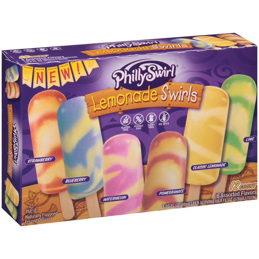 slide 3 of 8, PhillySwirl Lemonade Swirls Italian Ice Bars, 12 ct; 1.65 fl oz