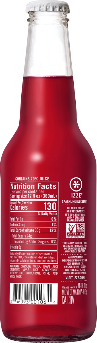 slide 2 of 10, Izze Sparkling Blueberry Juice Beverage - 12 oz, 12 oz