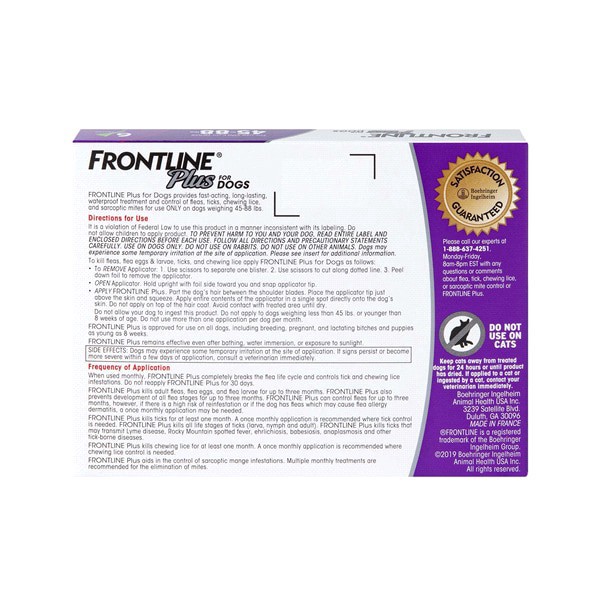 slide 3 of 9, Frontline Plus Flea and Tick Treatment for Large Dogs, 6 ct