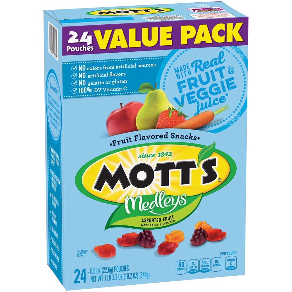 slide 1 of 1, Mott's Assorted Fruit Flavors Value Pack 24 - 0.8 Oz Pouches, 24 ct; 0.8 oz