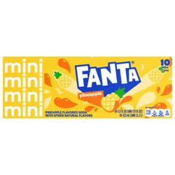 Fanta Pineapple Soda Soft Drink Fridge Pack, 7.5 fl oz Mini Cans, 10 Pack
