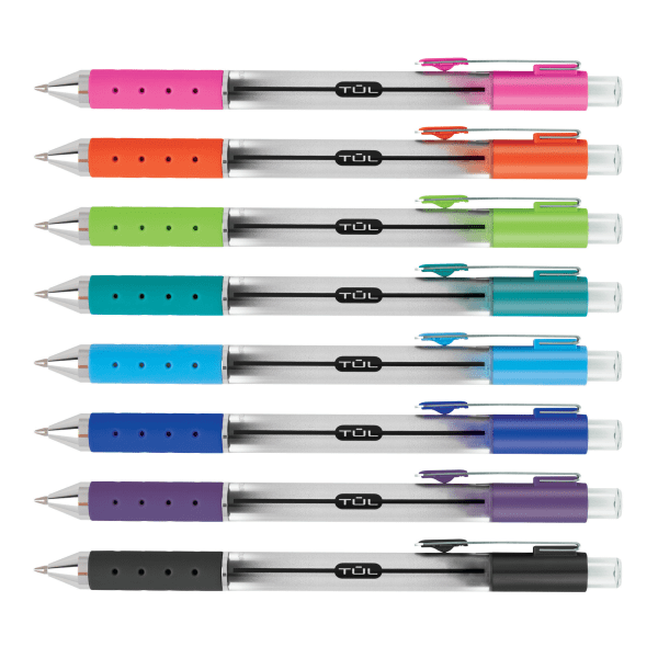 slide 2 of 10, TUL Retractable Gel Pens, Medium Point, Silver Barrel, Assorted Bright Inks, Pack Of 8 Pens, 8 ct