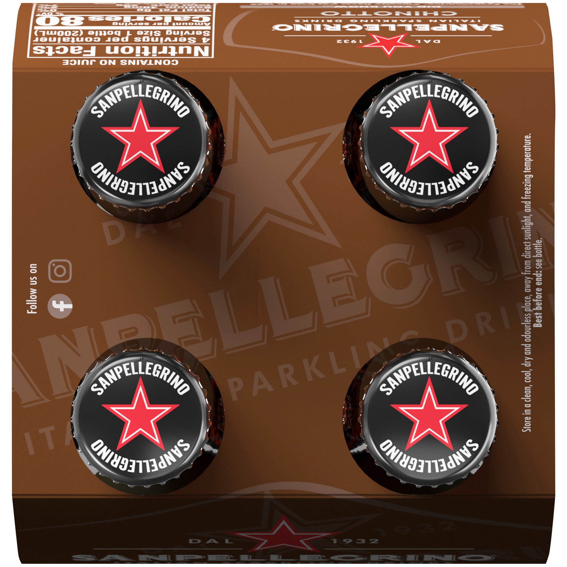 slide 4 of 7, San Pellegrino Italian Sparkling Drink Chinotto, Sparkling Citrus Beverage, 4 Pack of Bottles, 4 ct