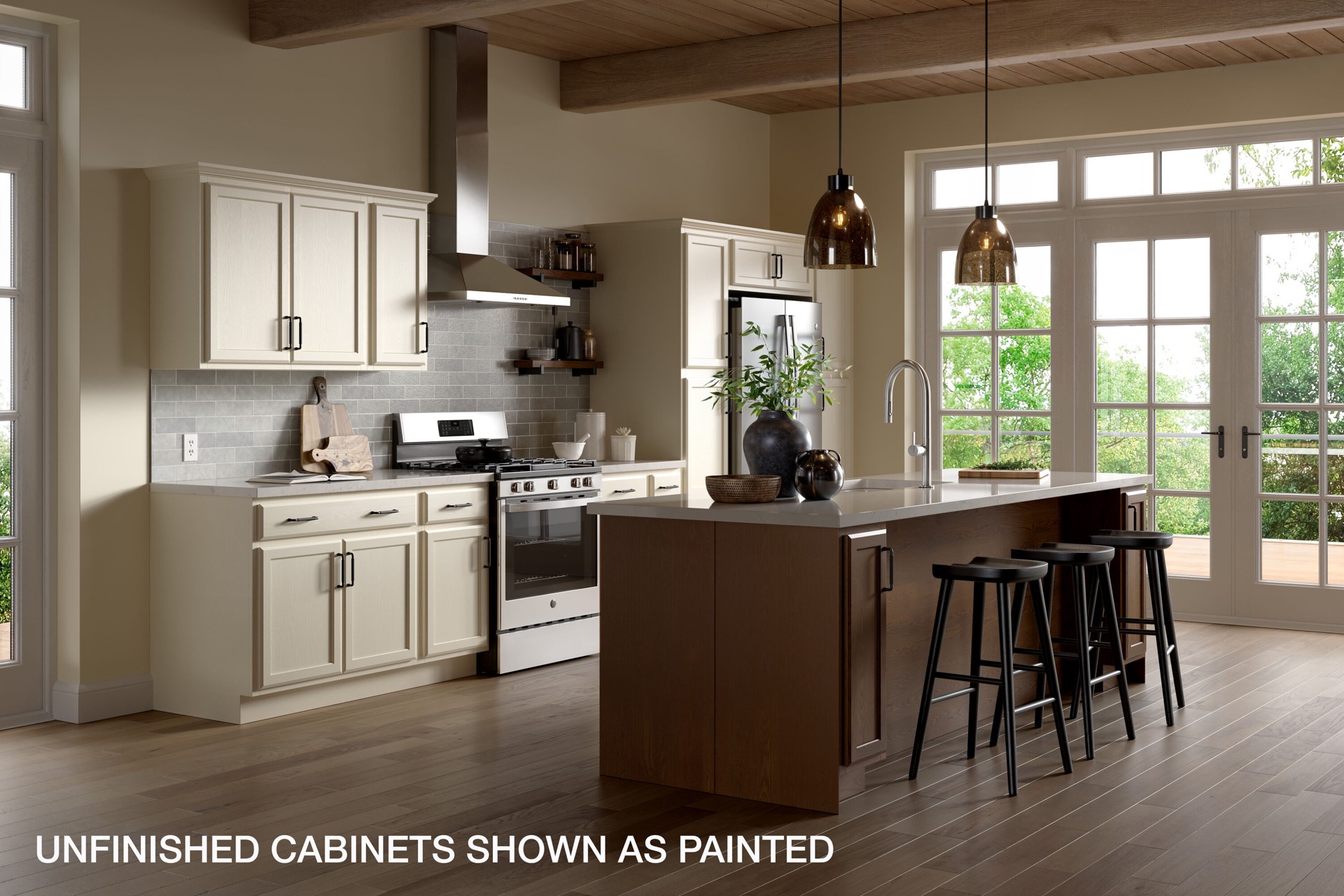 slide 3 of 6, Project Source Oak Brook 18-in W x 35-in H x 23.75-in D Natural Unfinished Oak Base Fully Assembled Cabinet Flat Panel Square, 1 ct