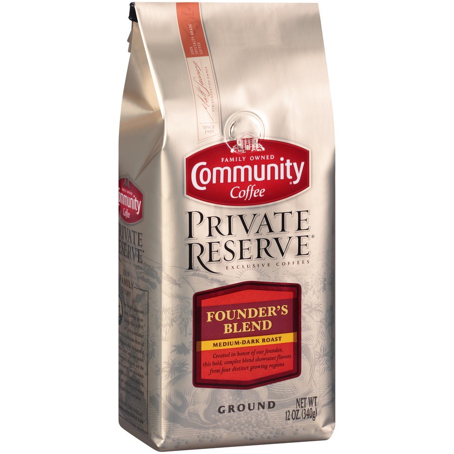 slide 4 of 7, Community Coffee Private Reserve Medium-Dark Roast Ground Founder's Blend Coffee - 12 oz, 12 oz