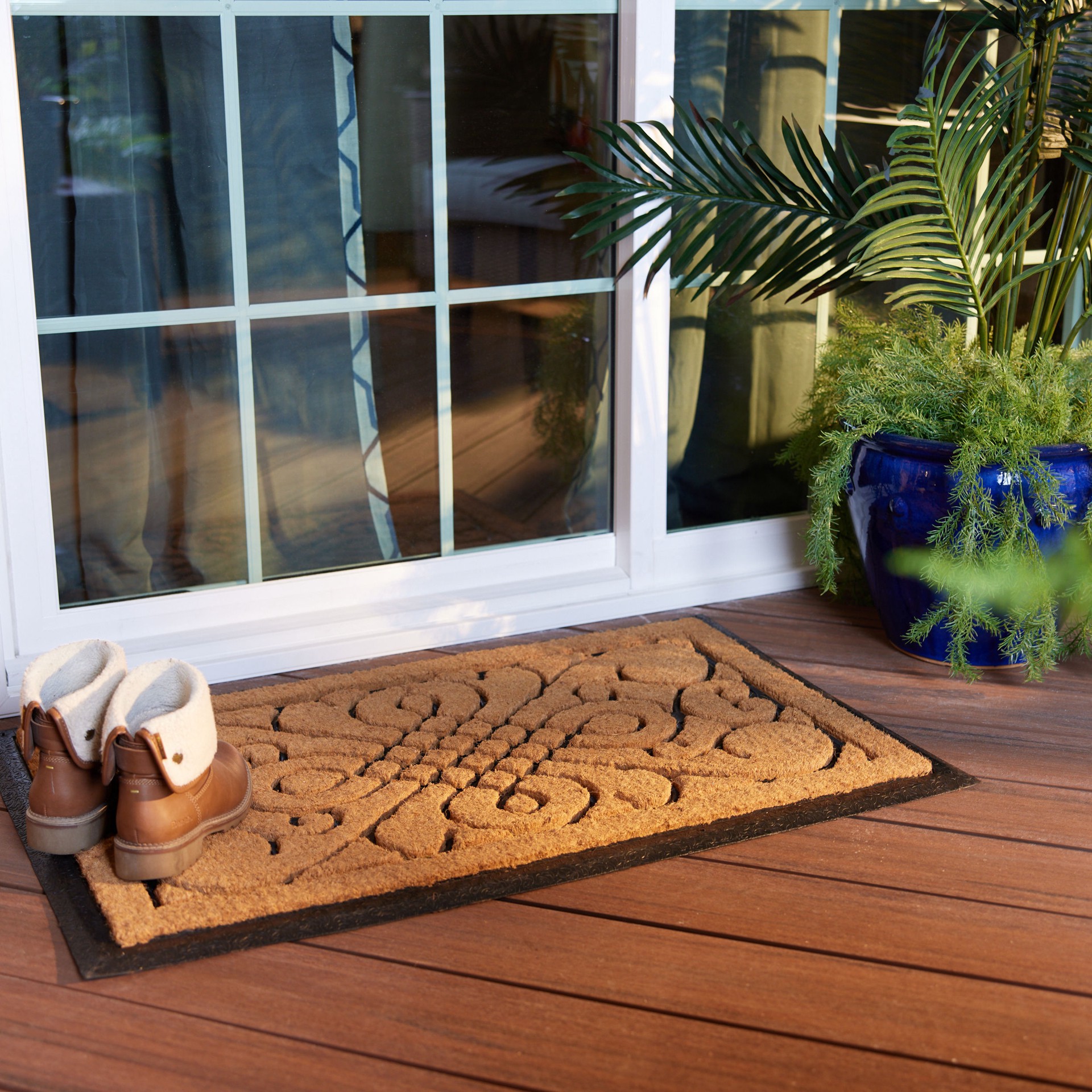 slide 3 of 6, Style Selections 24-in x 39-in Natural/Black Coir/Rubber Non-Slip Grip Indoor Door Mat, 1 ct