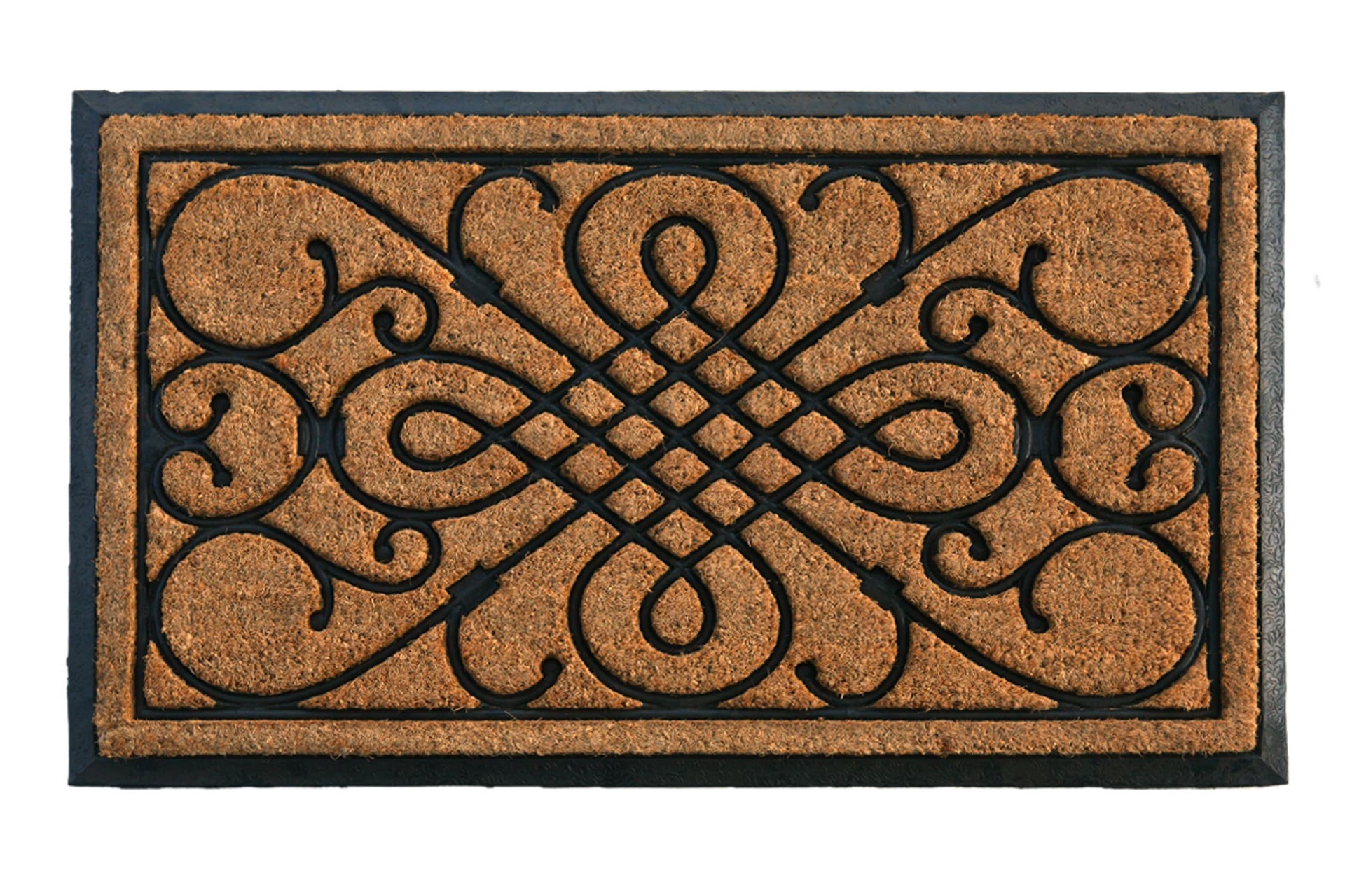 slide 5 of 6, Style Selections 24-in x 39-in Natural/Black Coir/Rubber Non-Slip Grip Indoor Door Mat, 1 ct