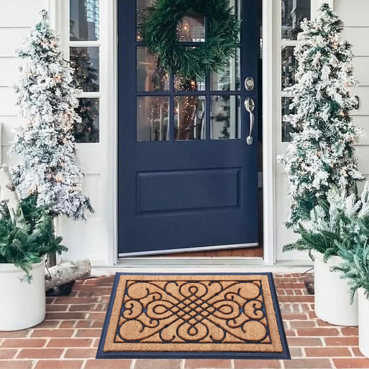 slide 6 of 6, Style Selections 24-in x 39-in Natural/Black Coir/Rubber Non-Slip Grip Indoor Door Mat, 1 ct