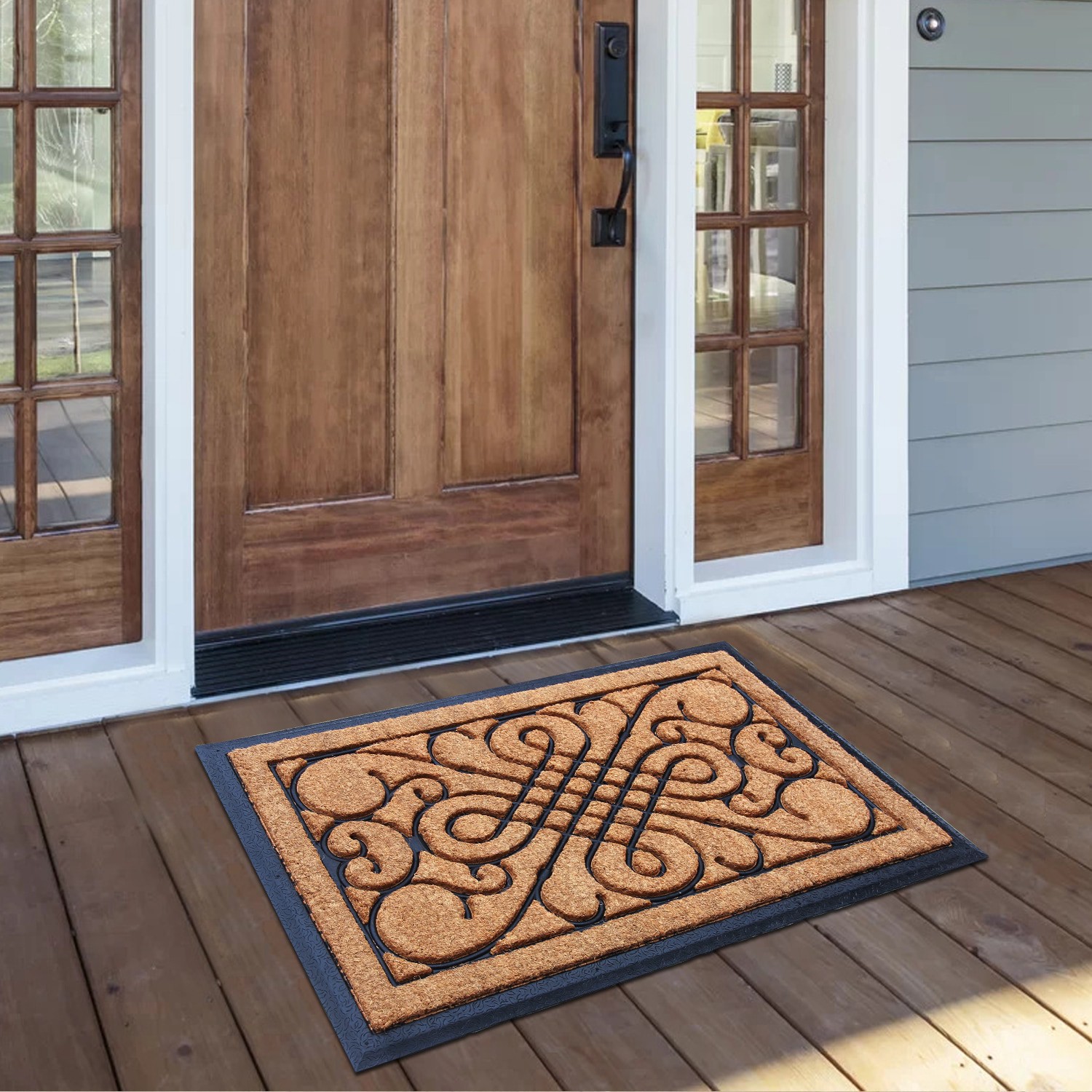 slide 1 of 6, Style Selections 24-in x 39-in Natural/Black Coir/Rubber Non-Slip Grip Indoor Door Mat, 1 ct